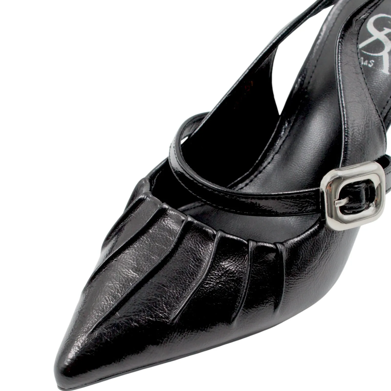 Pleated Buckle Detail Slingback Heel