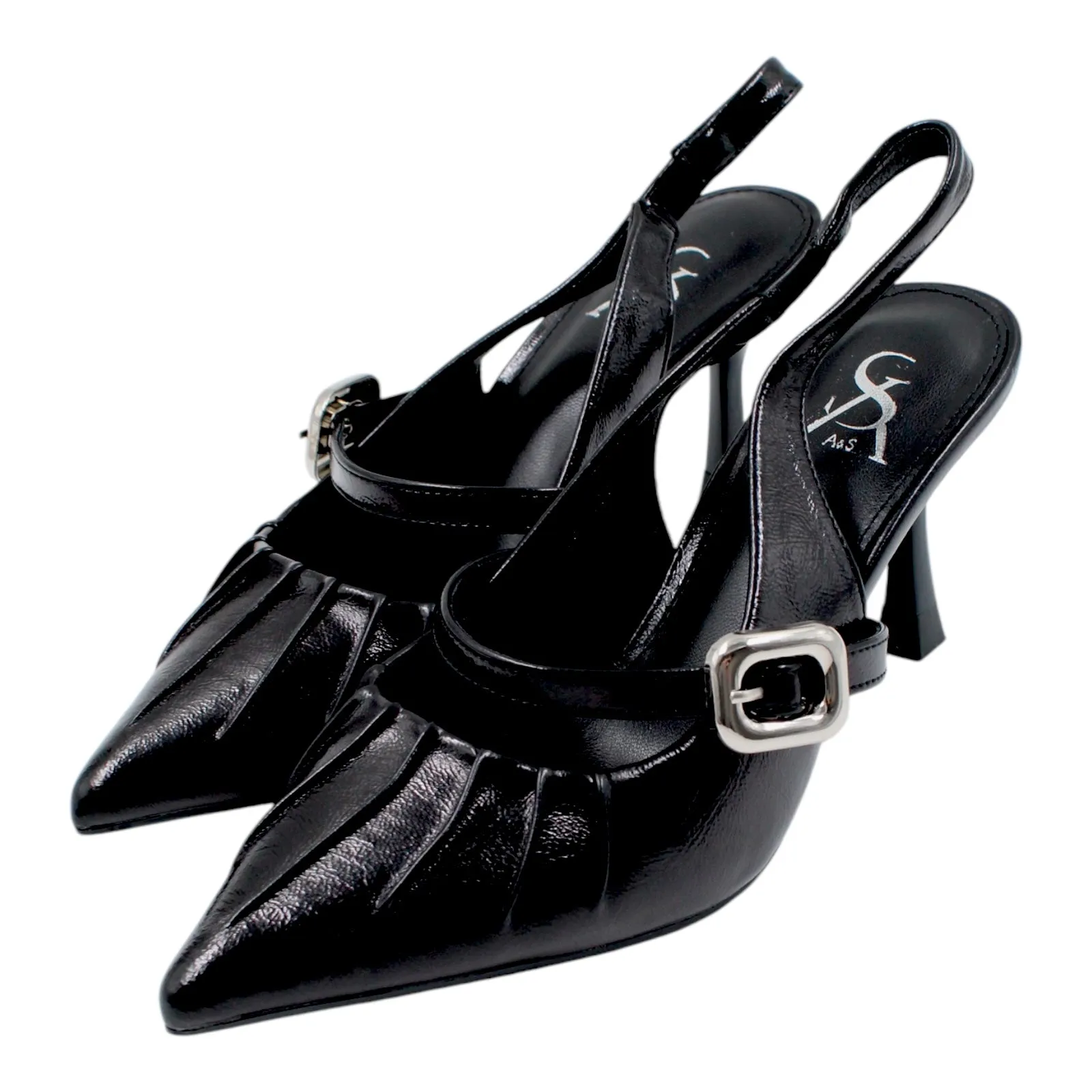 Pleated Buckle Detail Slingback Heel