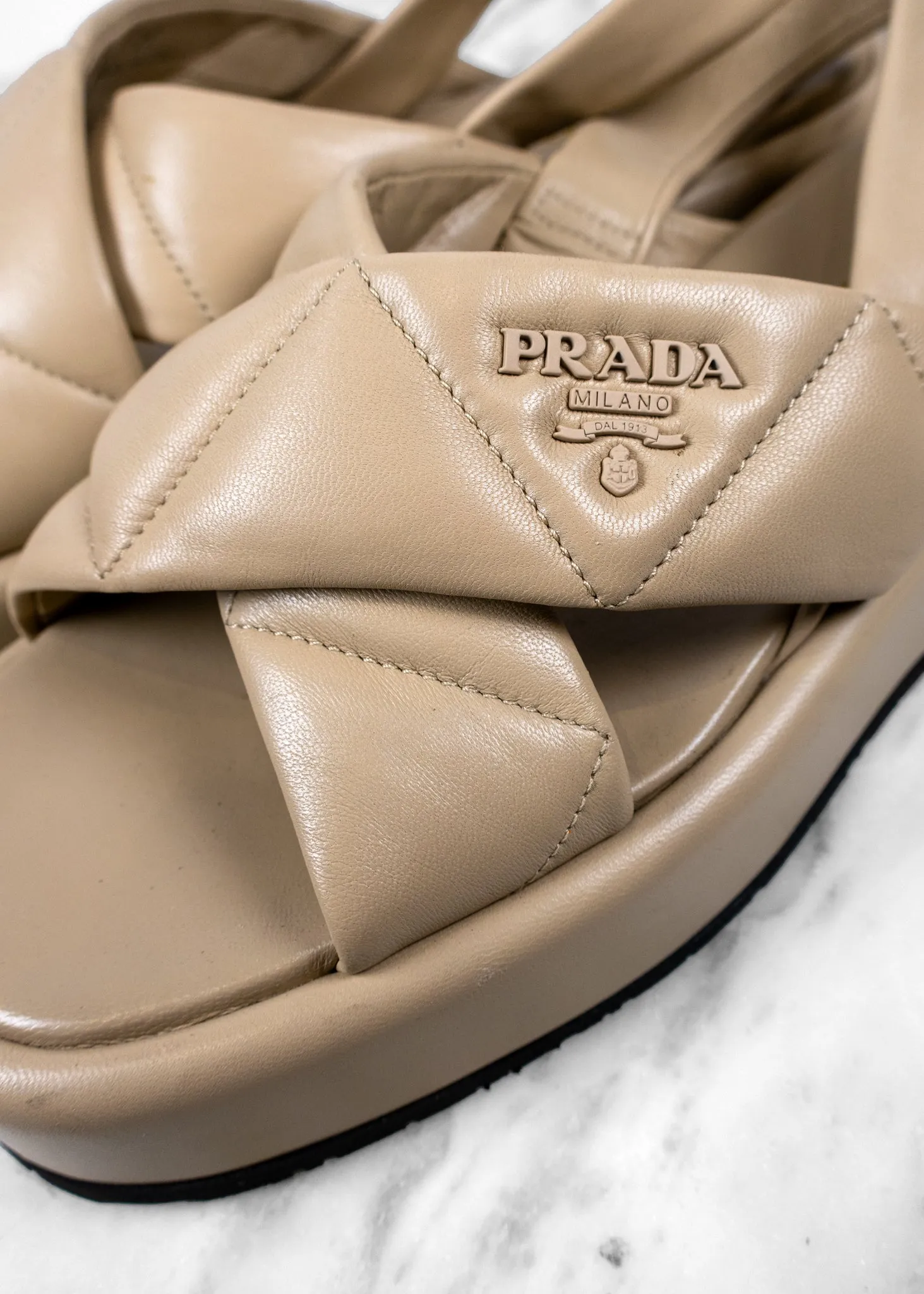 Prada Quilted Nappa Leather Flatform Sandals