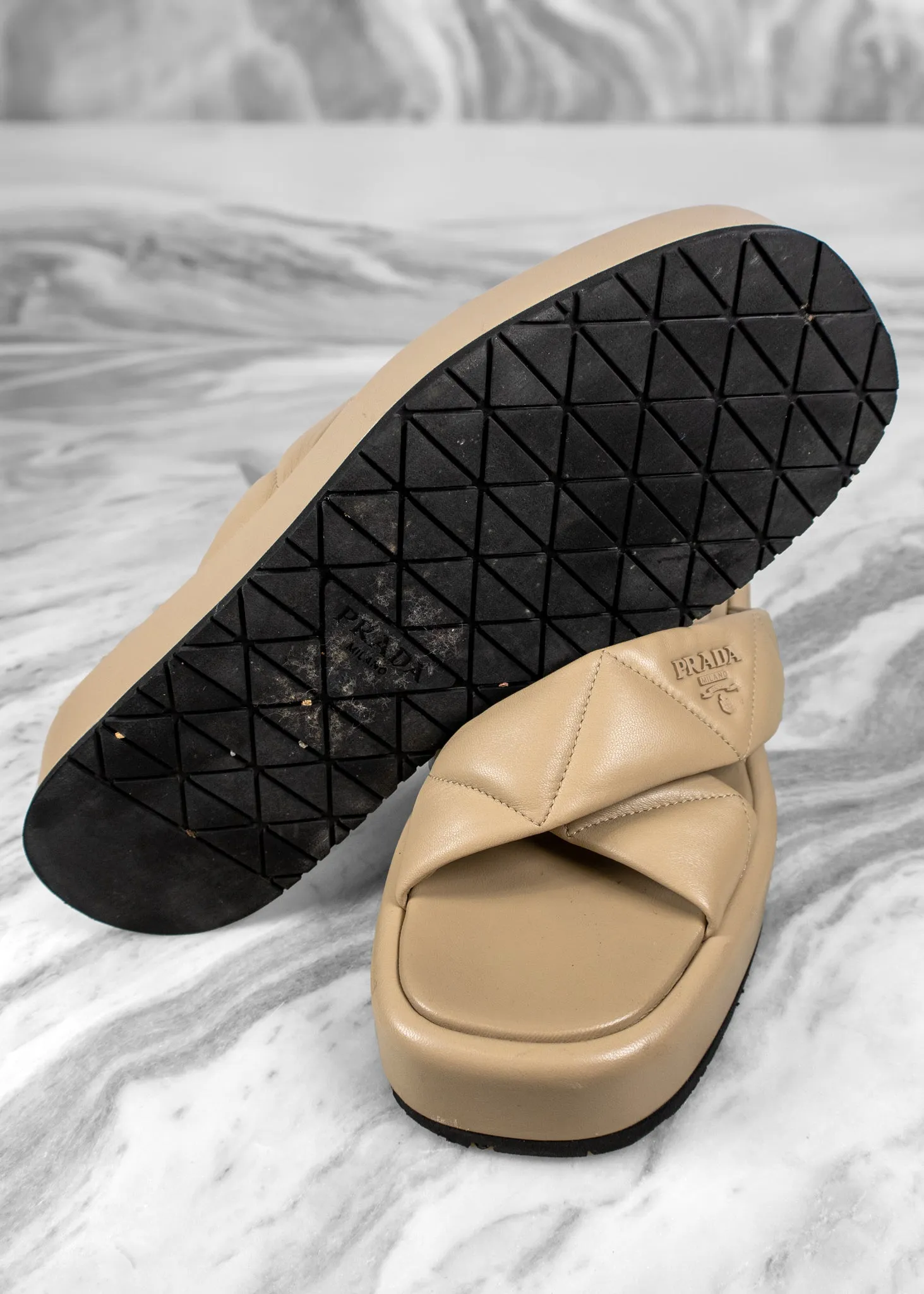 Prada Quilted Nappa Leather Flatform Sandals