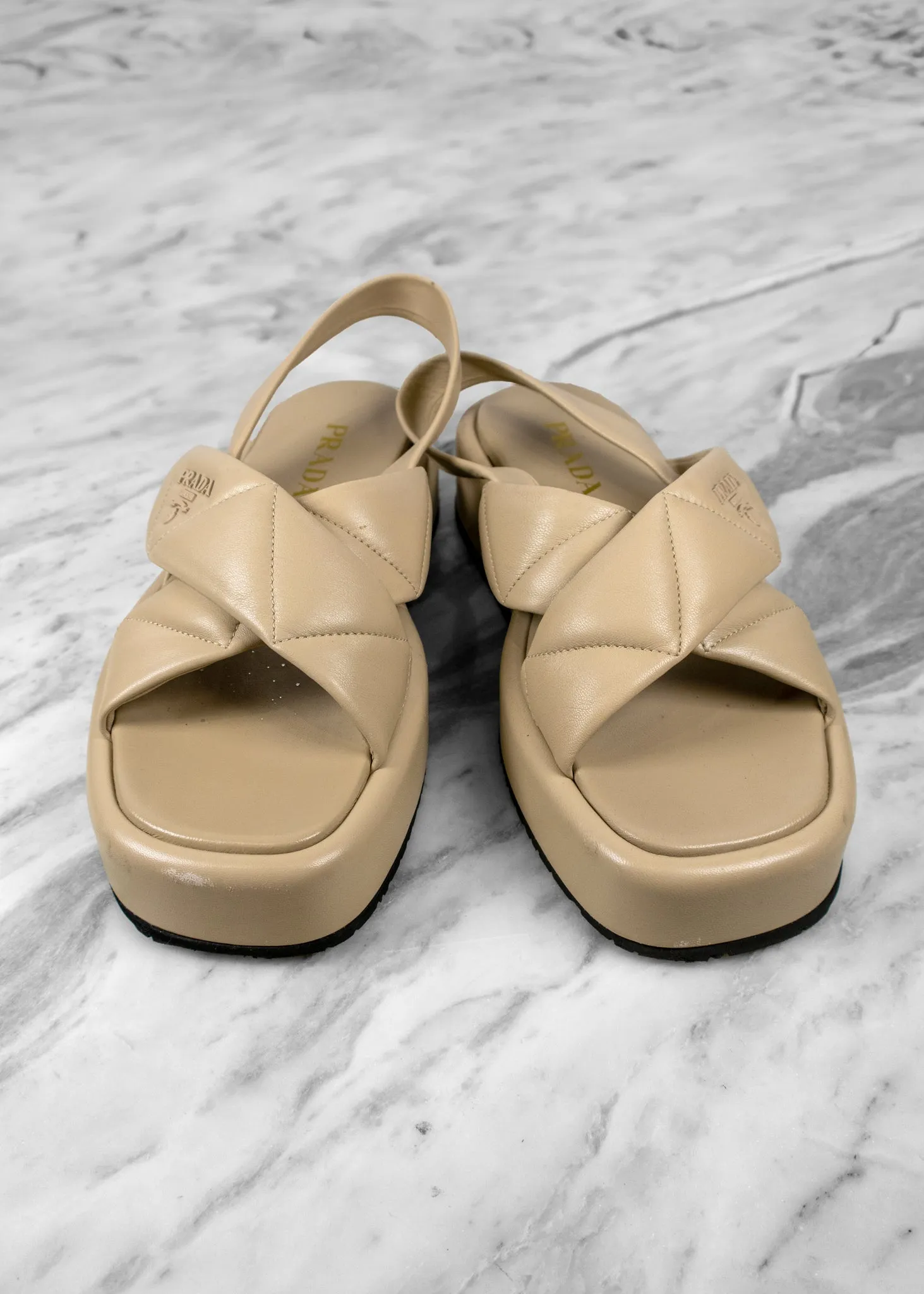 Prada Quilted Nappa Leather Flatform Sandals