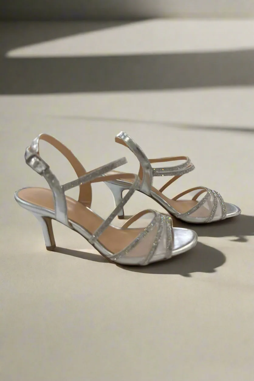 Rhinestone Mesh Silver Heel