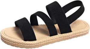 Sandals Women Cross Strap Flat Sandals Open Toe Orthotic Sandal Elastic Ankle Strap Shoes Comfy Low Wedge Sandal