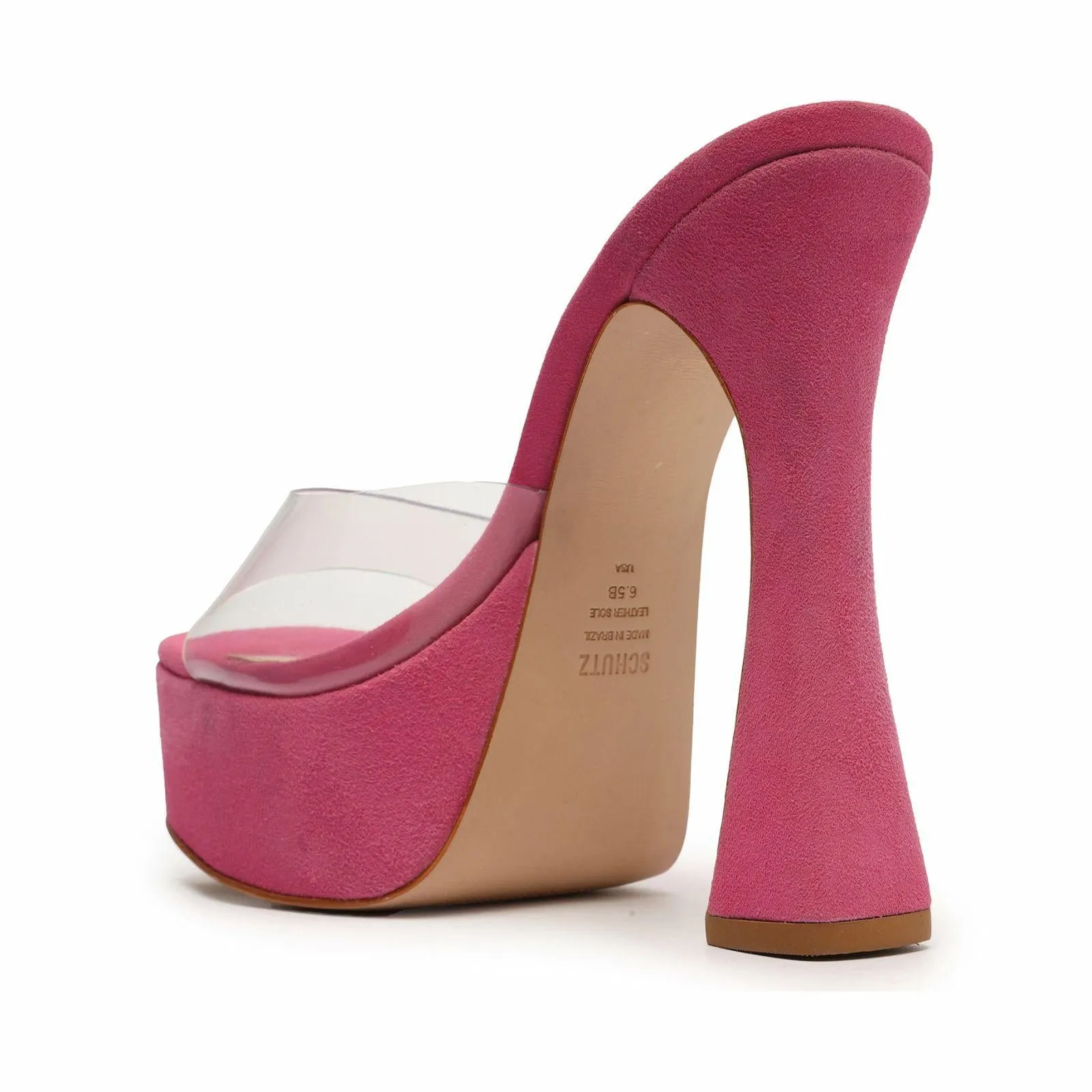 Schutz Haila Bright Rose Slip On Open Toe Block High Heel Platform Sandals