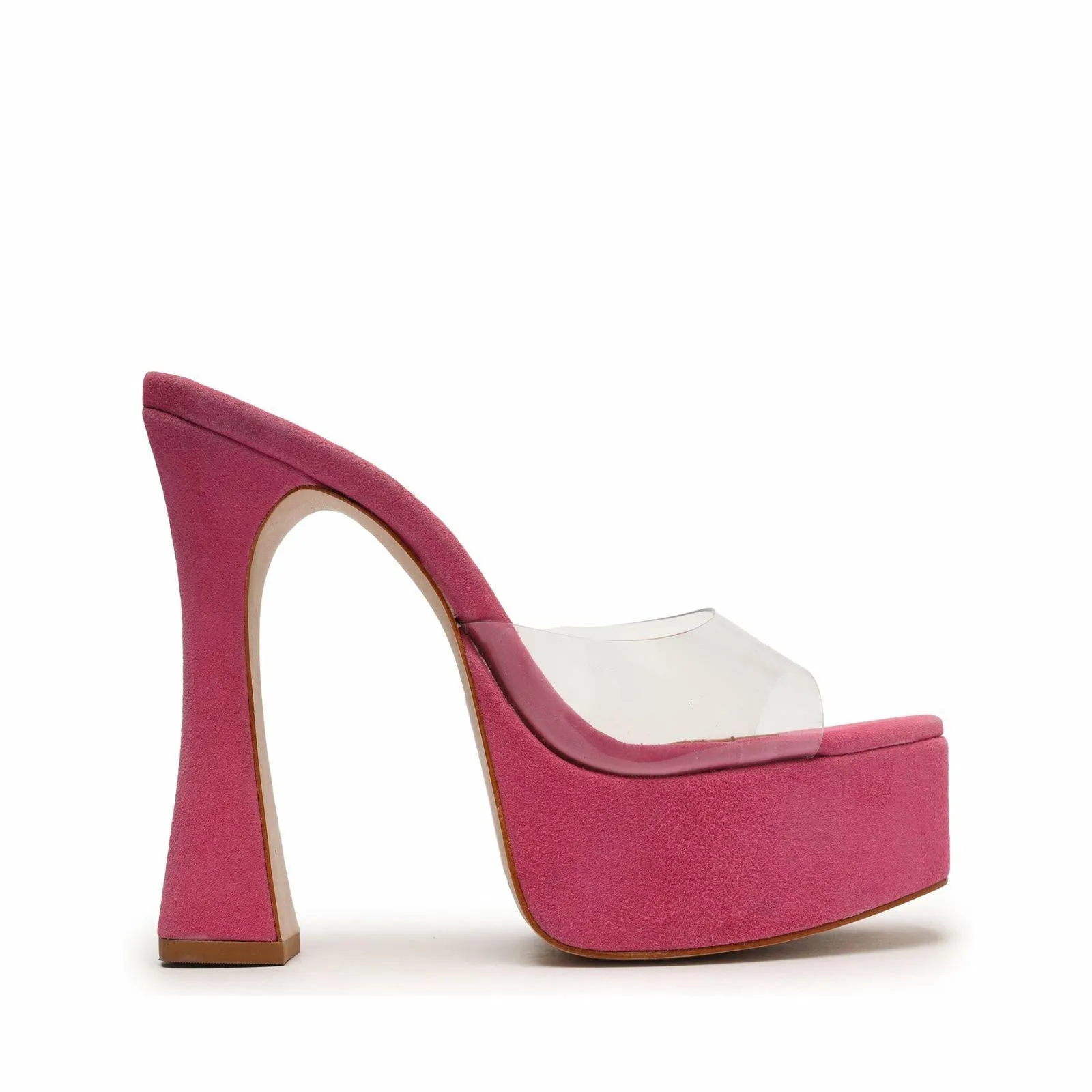 Schutz Haila Bright Rose Slip On Open Toe Block High Heel Platform Sandals
