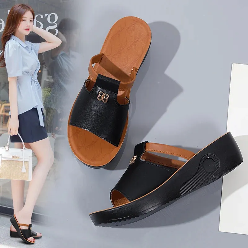 Trendy Retro Leather Wedge Open Toe Sandals