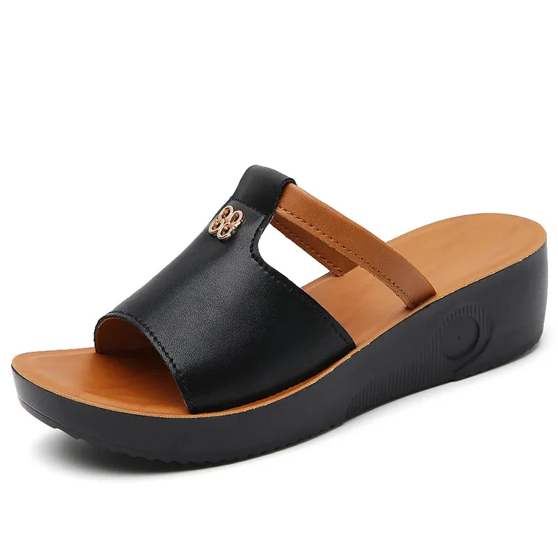 Trendy Retro Leather Wedge Open Toe Sandals