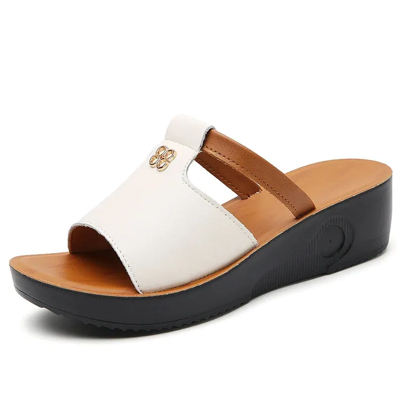 Trendy Retro Leather Wedge Open Toe Sandals