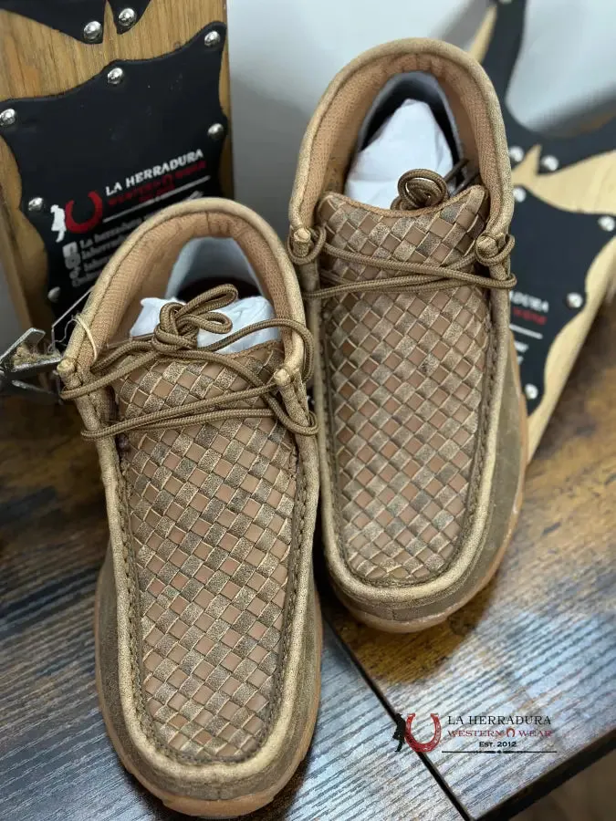 TWISTED X WOMENS DRIVING MOCS BOMBER TAN TEJIDO CASUAL SHOE