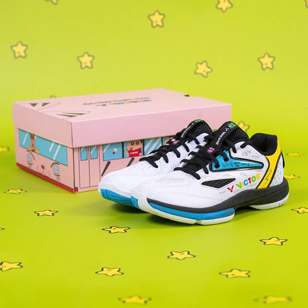 [VICTOR X CRAYON SHINCHAN] A39JRCS AC White/Black Junior Court Shoes