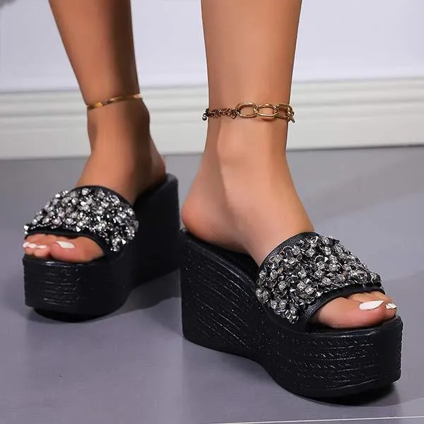 Women's Fashion Peep Toe Wedge Sandals with Sequins 35233164C