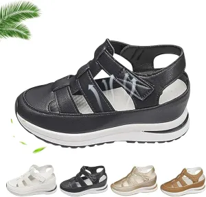 Women's Hollow Out Breathable Platform Wedge Sandals Sneakers, Womens Stylish Closed Toe Roman Sandal Adjustable Strap