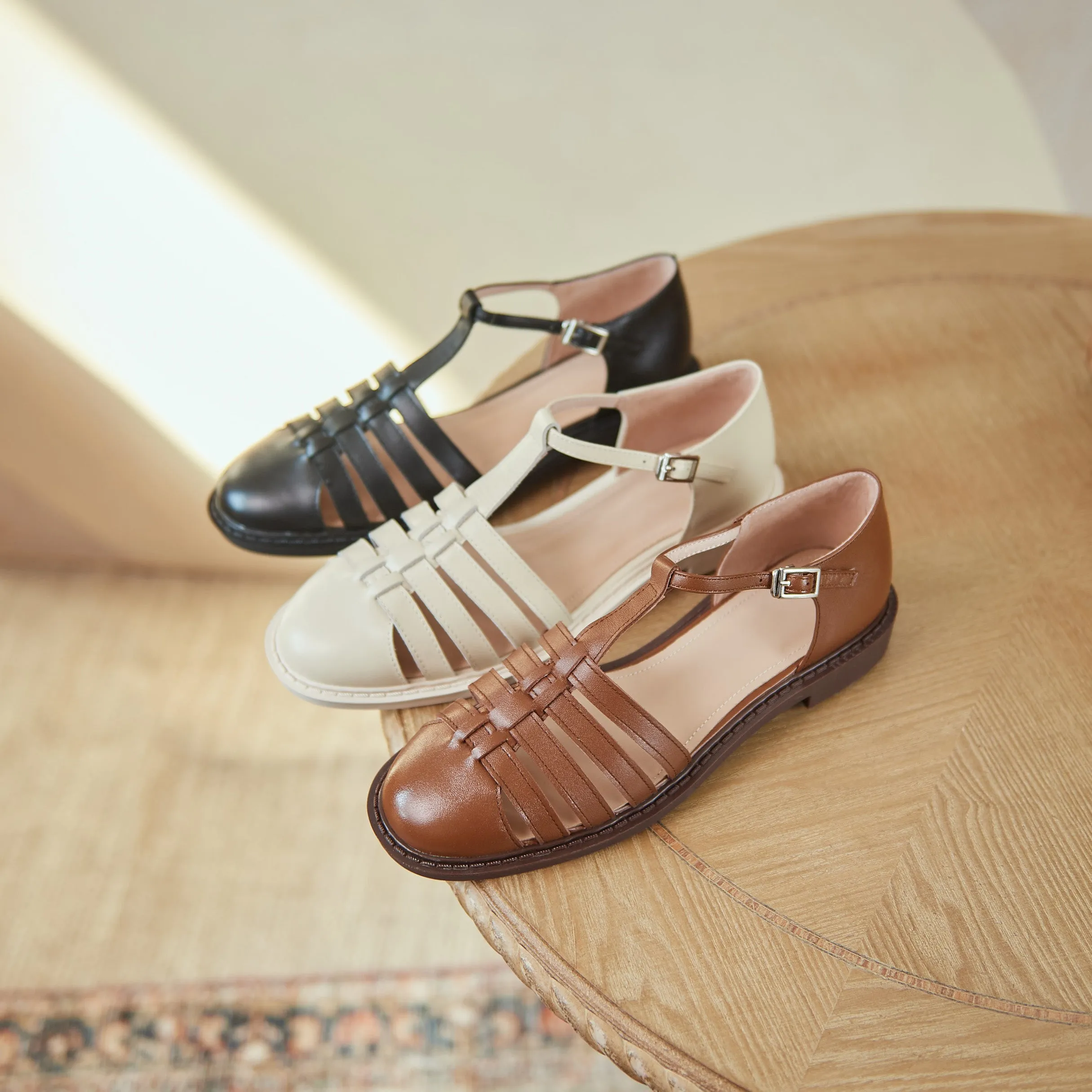Womens Leather Fisherman Braided Flat Sandals Closed Toe