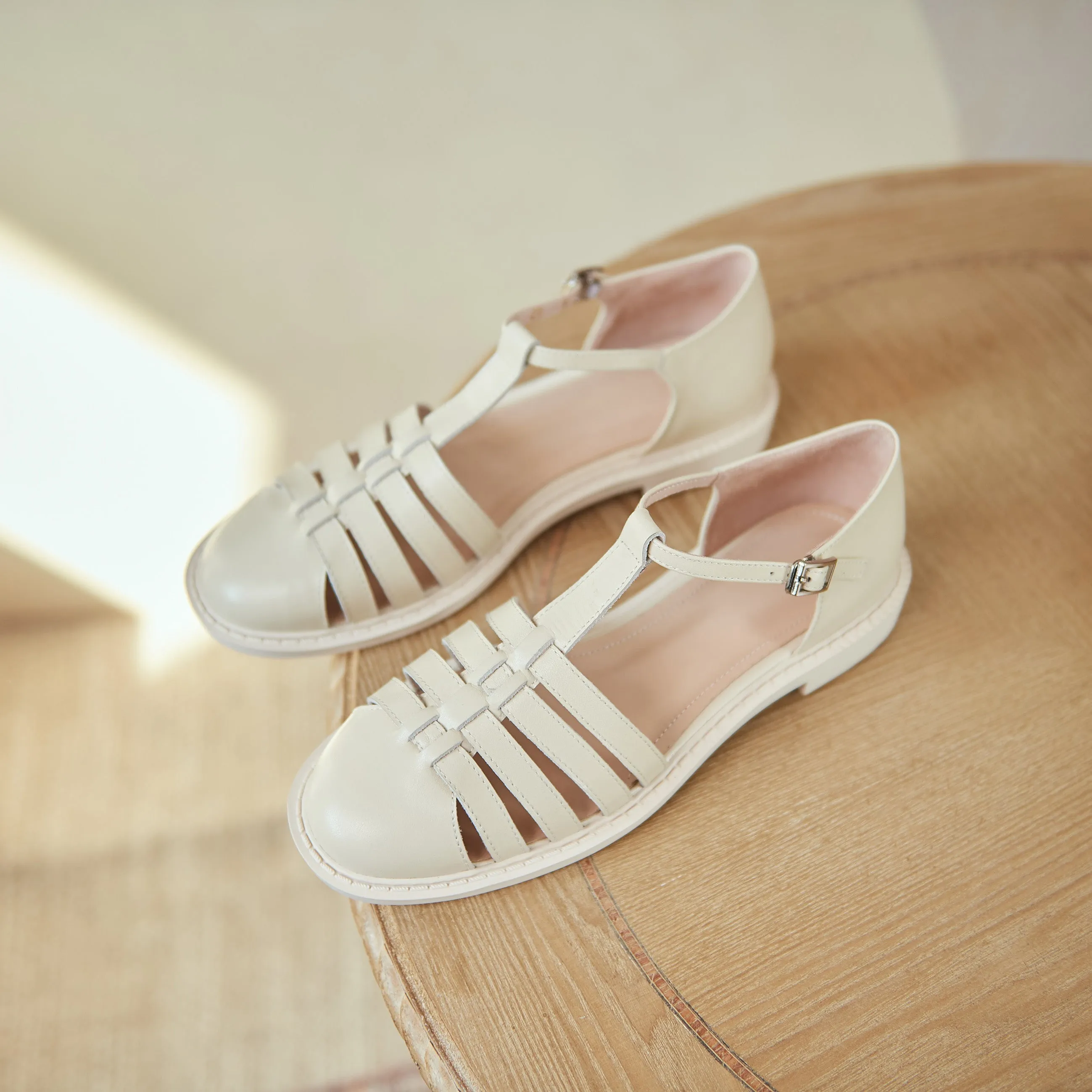 Womens Leather Fisherman Braided Flat Sandals Closed Toe