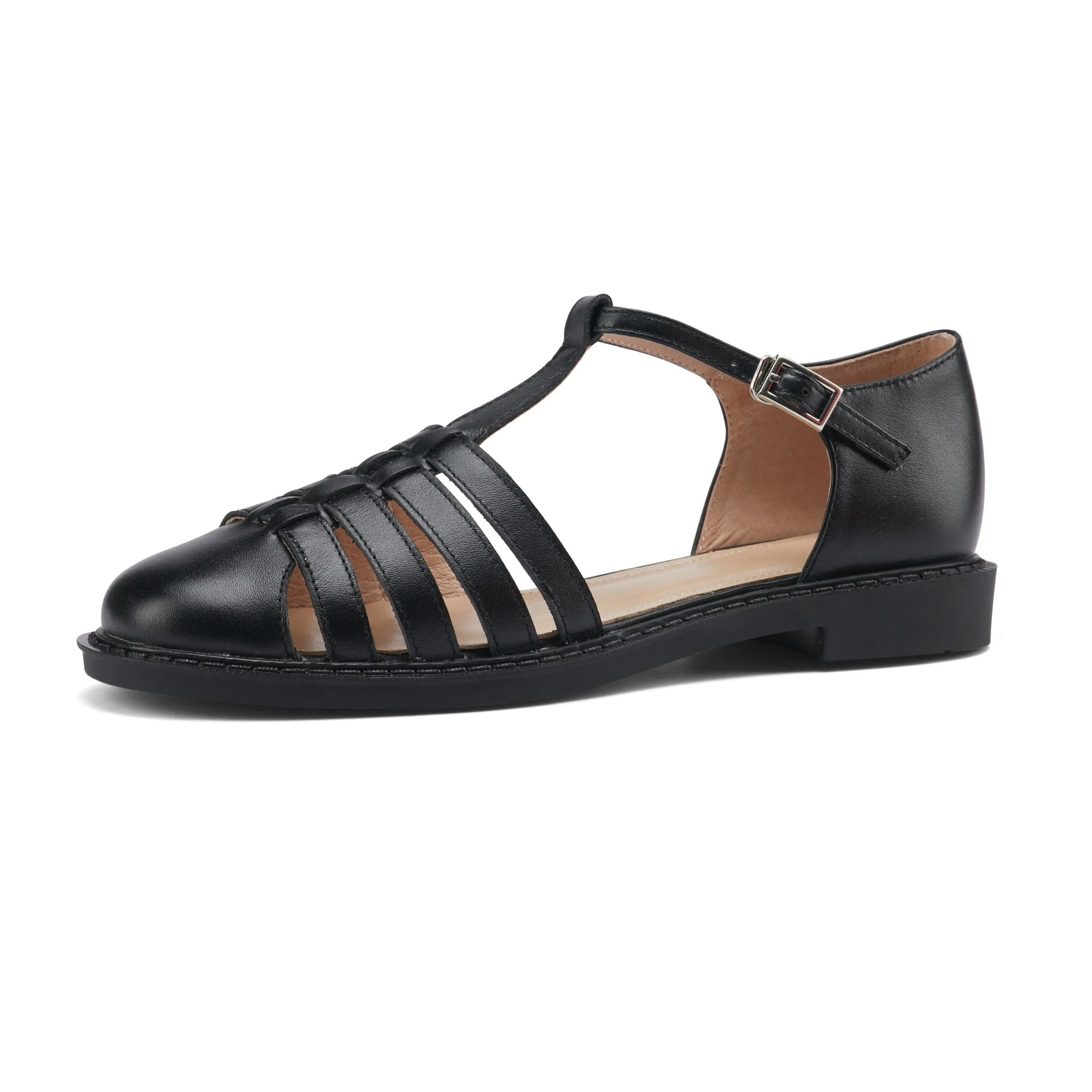 Womens Leather Fisherman Braided Flat Sandals Closed Toe