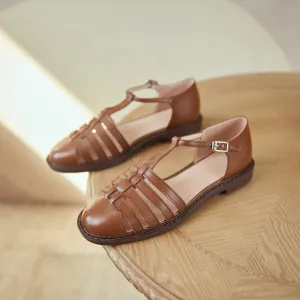 Womens Leather Fisherman Braided Flat Sandals Closed Toe