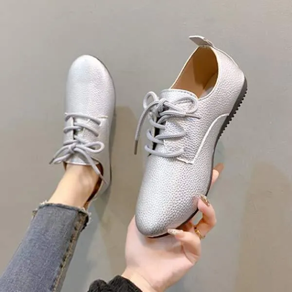 Women's Low Heel Lace-up Round Toe Tie-up Shoes 71938667C