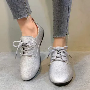 Women's Low Heel Lace-up Round Toe Tie-up Shoes 71938667C