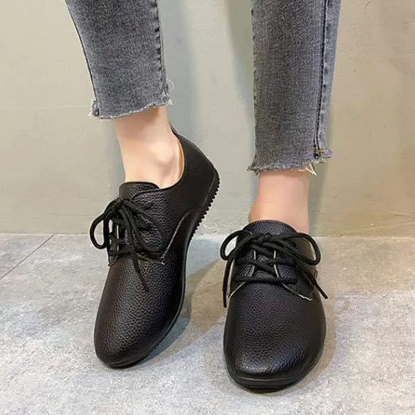 Women's Low Heel Lace-up Round Toe Tie-up Shoes 71938667C