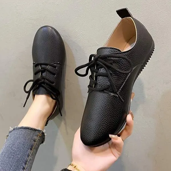 Women's Low Heel Lace-up Round Toe Tie-up Shoes 71938667C