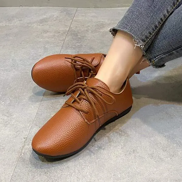 Women's Low Heel Lace-up Round Toe Tie-up Shoes 71938667C
