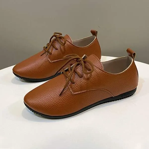 Women's Low Heel Lace-up Round Toe Tie-up Shoes 71938667C