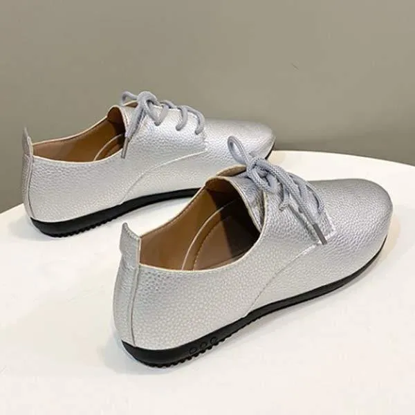 Women's Low Heel Lace-up Round Toe Tie-up Shoes 71938667C