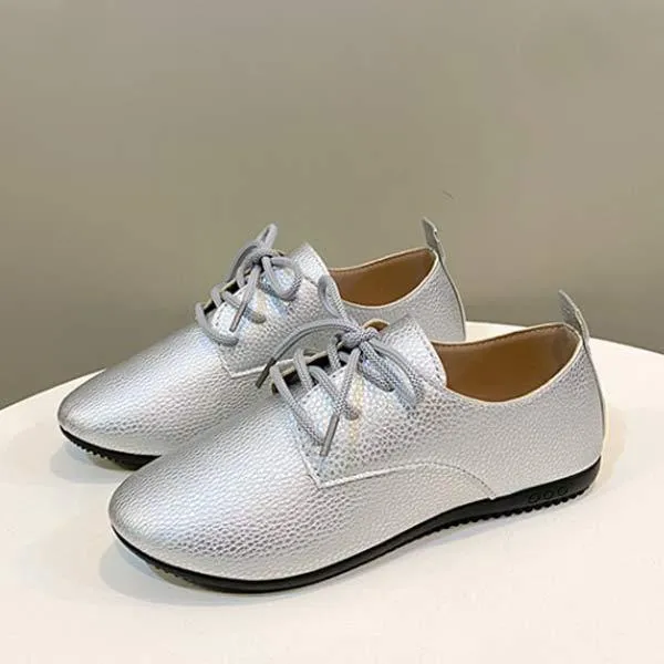 Women's Low Heel Lace-up Round Toe Tie-up Shoes 71938667C