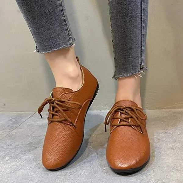 Women's Low Heel Lace-up Round Toe Tie-up Shoes 71938667C