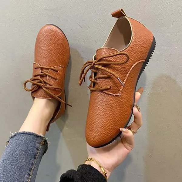 Women's Low Heel Lace-up Round Toe Tie-up Shoes 71938667C