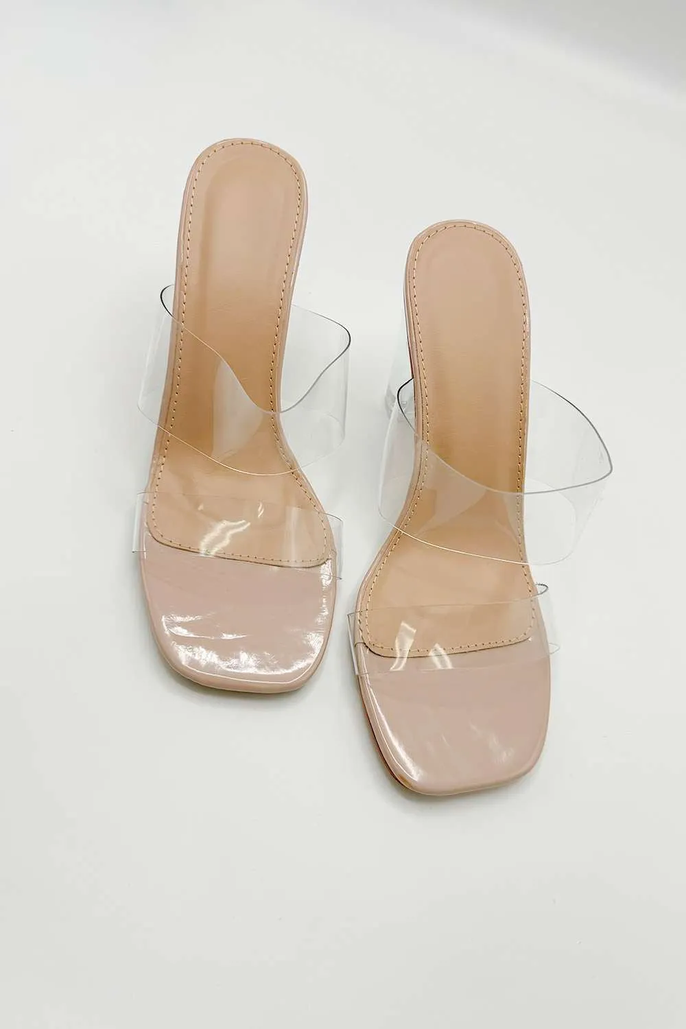 Yara Perspex Band Block Heel Mules in Nude